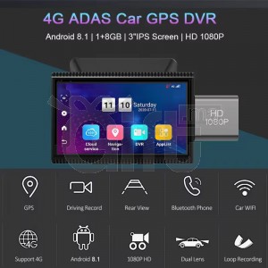 4G Android 8.1 voiture DVR GPS caméra FHD 1080P + caméra de recul 
