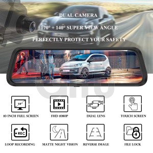 Dashcam - Rétroviseur Double Caméra Avec Écran Tactile de 10 Pouces 1080P 