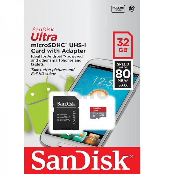 Carte Mémoire microSDHC SanDisk Ultra 32 Go Classe 10 pour Android avec  Vitesse de lecture Allant jusqu'à 48 Mo/s + Adaptateur SD