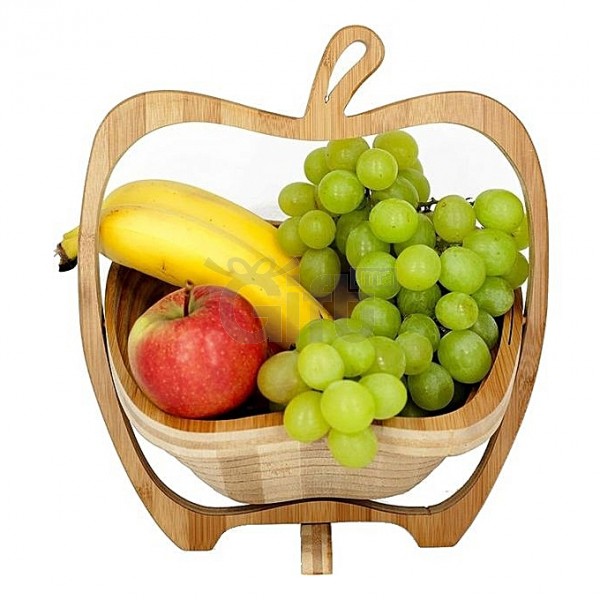 Relaxdays Corbeille à fruits en forme de pomme pliable Bambou Porte-fruits  accordéon Bois HxlxP: 30 x 27 x 22,5 cm, nature