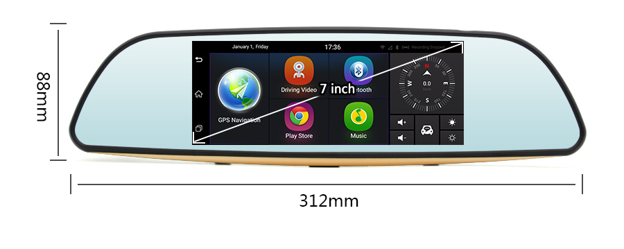 Dashcam - Rétroviseur Voiture Avec Écran Tactile 7 pouces équipé de System Android + GPS + Wifi + Bluetooth + 4G + Surveillance En Temps Réel & Caméra De Recul 